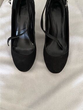 Black Suede Mary Jane Heels - Women